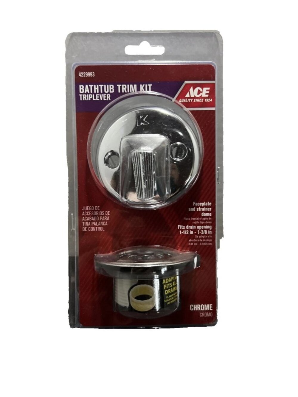 Bathtub Trim Kit Trip Lever Face Plate Adapter Strainer Drain Fits 1-1/2 - 1-3/8